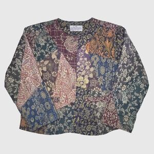 Vtg Sacred Threads Jacket Womens Medium Large Patchwork Tapestry Boho Floral